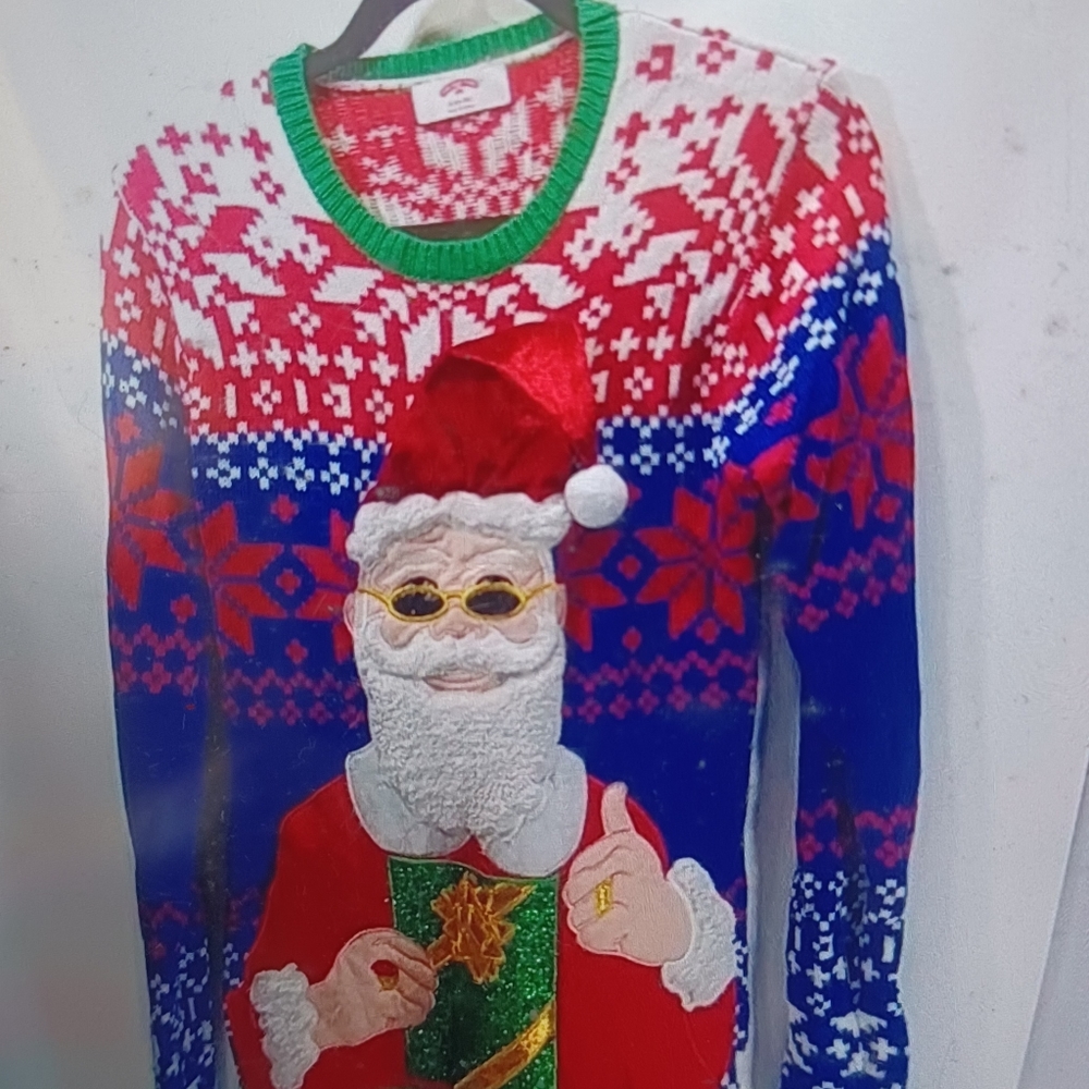 Ugly Christmas sweater Holiday time Santa sweater small